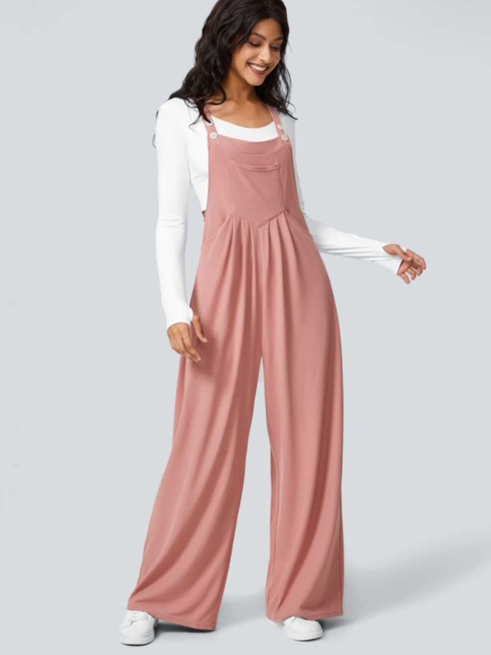 Halara Pink Easy Patented Front Pocket Pleated Wide Leg Jumpsuit Overalls XL